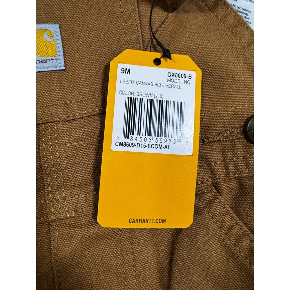 Carhartt Canvas Bib‎ Overalls Baby 9M Brown NEW OX8609-B Loose Fit Snap Leg